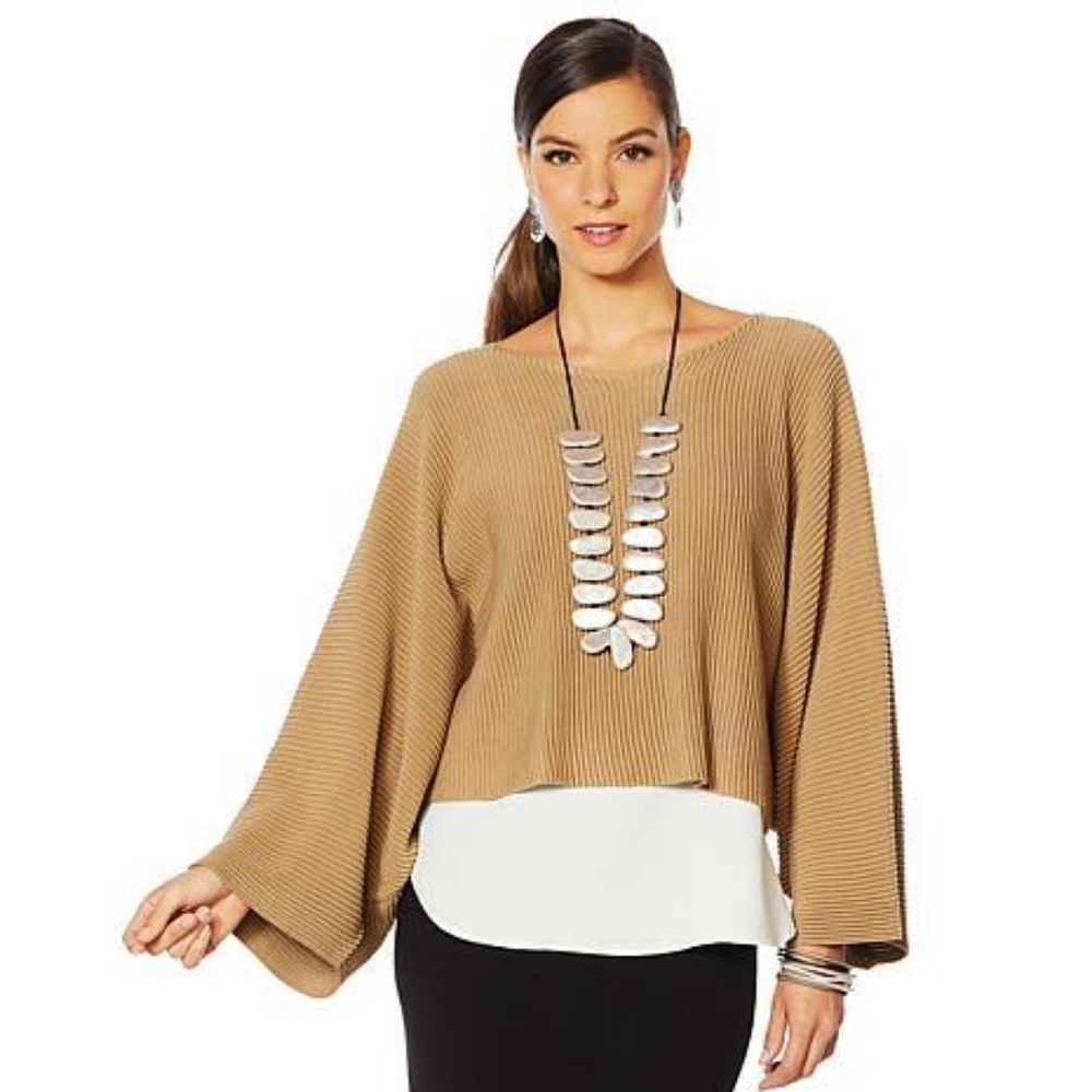 MarlaWynne Tan Ribbed Batwing Sweater